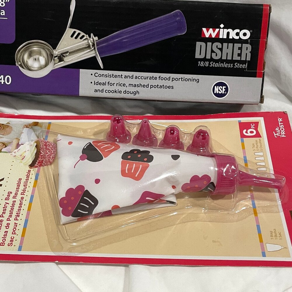Lot NOB Winco No.40 Ice Cream Disher / Cookie Dough Scoop & NIP Piping Bag